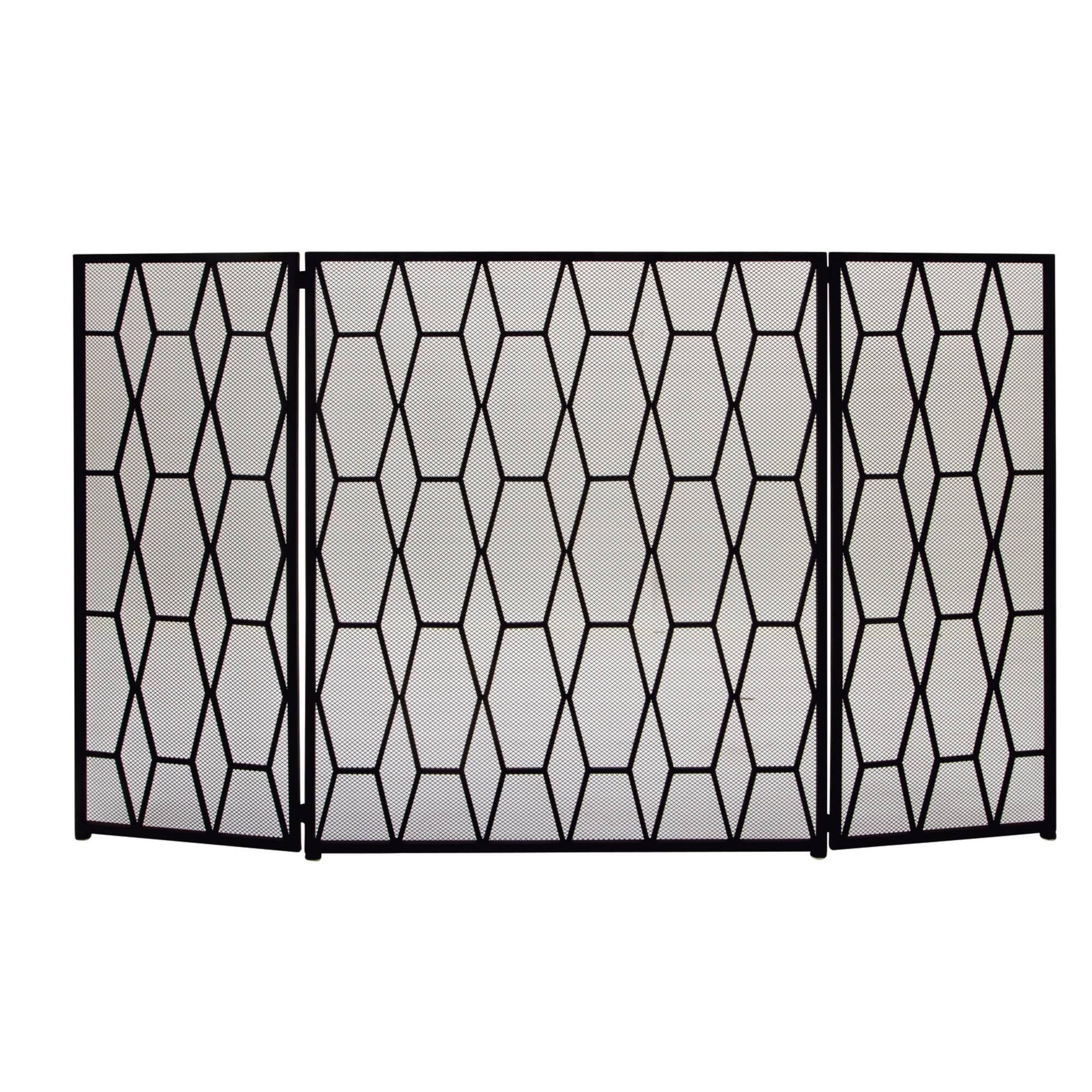 Black Metal Contemporary Fireplace Screen, 31" x 51" x 1"